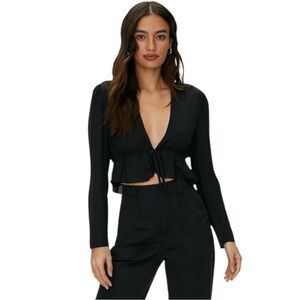 Aritzia Sunday Best New Cropped Tie-Front Blouse -Black- Size Small